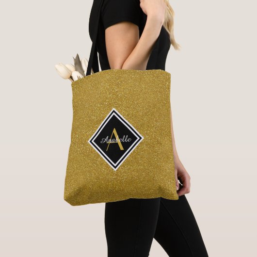 Monogrammed Gold Glitter Tote Bag (Dichtbij)