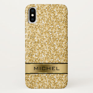 Monogrammed Gold Glitter White Sparks iPhone X Hoesje