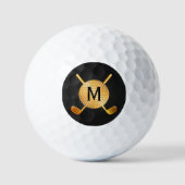 Monogrammed Gold Golf Ball and Clubs Golfballen (Voorkant)