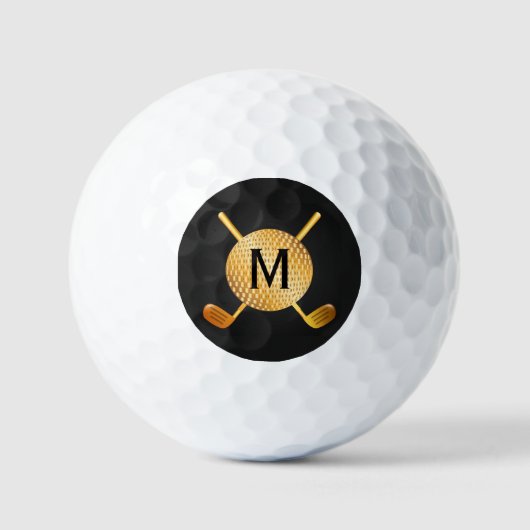 Monogrammed Gold Golf Ball and Clubs Golfballen (Voorkant)