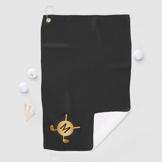Monogrammed Gold Golf Ball and Clubs Golfhanddoek (Insitu)