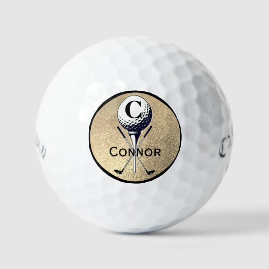 Monogrammed Gold Golf T-shirt Golf Balls Golfballen (Voorkant)