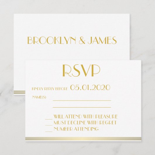 Monogrammed Gold Great Gatsby Wedding RSVP-Kaarten RSVP Kaartje (Voorkant / Achterkant)