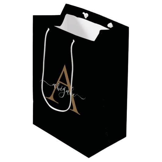 Monogrammed Gold Jade Black | Minimale legant Medium Cadeauzakje (Voorkant Gekanteld)