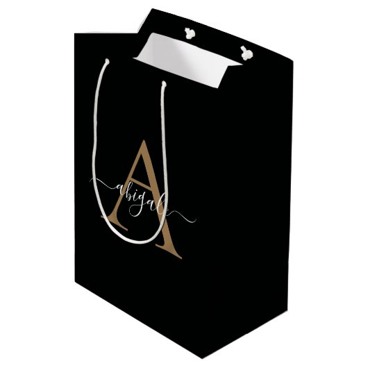 Monogrammed Gold Jade Black | Minimale legant Medium Cadeauzakje (Achterkant Gekanteld)