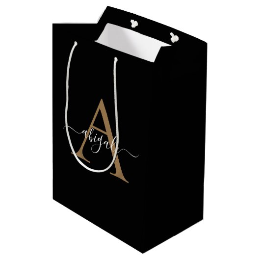 Monogrammed Gold Jet Black | Minimale legant Medium Cadeauzakje (Achterkant Gekanteld)