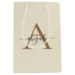Monogrammed Gold Linen White | Minimale legant Medium Cadeauzakje