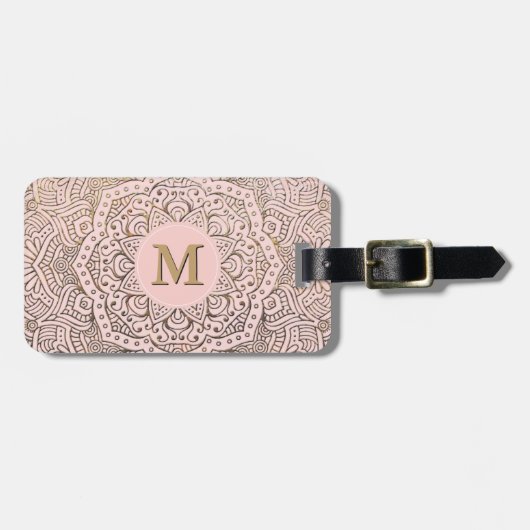 Monogrammed Gold Mandala | Blush Pink Boho Bagagelabel (Voorkant horizontaal)