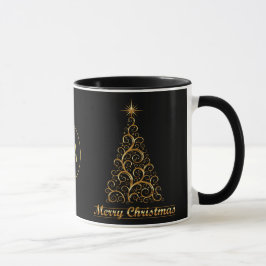 Monogrammed Gold Merry Christmas Tree Star Holiday Mok