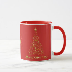 Monogrammed Gold Merry Christmas Tree Star Holiday Mok