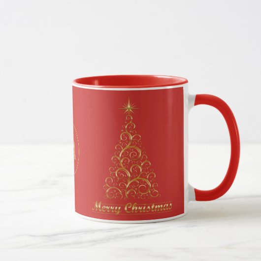 Monogrammed Gold Merry Christmas Tree Star Holiday Mok (Rechts)