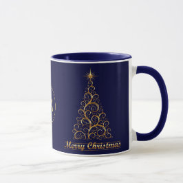 Monogrammed Gold Merry Christmas Tree Star Holiday Mok