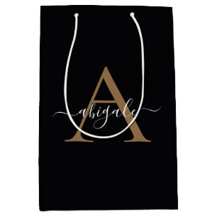 Monogrammed Gold Midnight Black   Minimale legant Medium Cadeauzakje