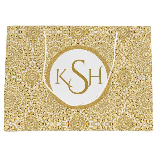 Monogrammed Gold op witte diamantcirkels Large Cadeautasje (Voorkant)