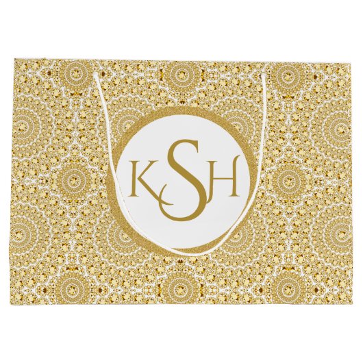 Monogrammed Gold op witte diamantcirkels Large Cadeautasje (Achterkant)