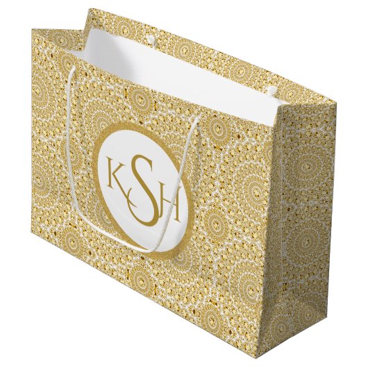 Monogrammed Gold op witte diamantcirkels Large Cadeautasje (Voorkant Gekanteld)