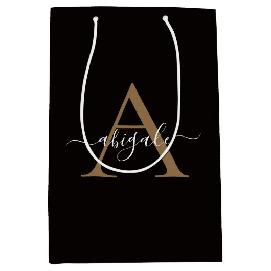 Monogrammed Gold Sable Black | Minimale legant Medium Cadeauzakje (Voorkant)