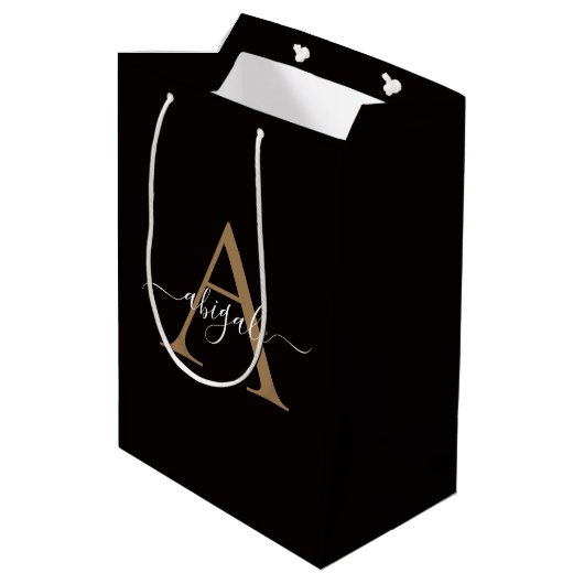 Monogrammed Gold Sable Black | Minimale legant Medium Cadeauzakje (Achterkant Gekanteld)