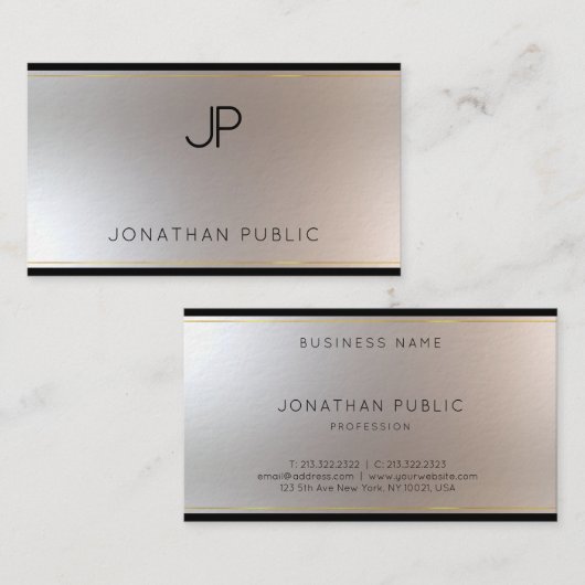 Monogrammed Gold Silver Elegant Sjabloon Luxury Visitekaartje (Voorkant / Achterkant)