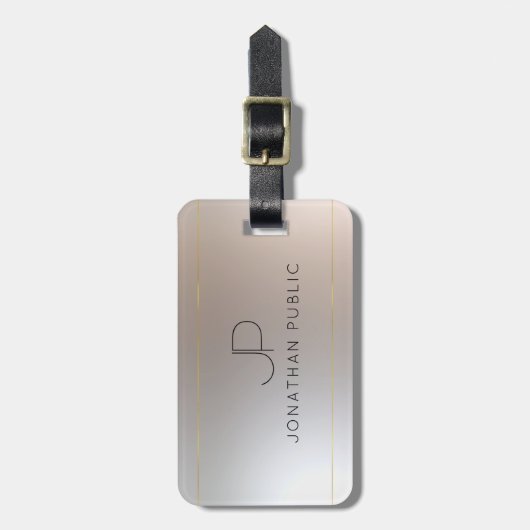 Monogrammed Gold Silver look Elegant Modern Bagagelabel (Voorkant verticaal)