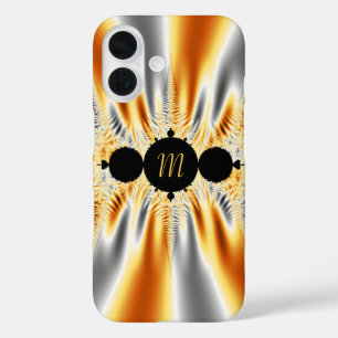 Monogrammed Gold Silver Metallic Fractal iPhone 16 Hoesje