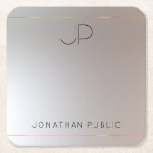 Monogrammed Gold Silver Sjabloon Glamor Modern Kartonnen Onderzetters (Voorkant)