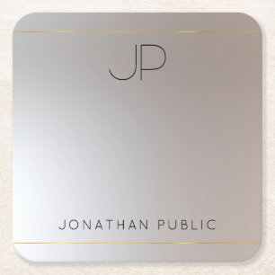 Monogrammed Gold Silver Sjabloon Glamor Modern Kartonnen Onderzetters