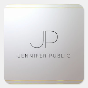 Monogrammed Gold Silver Sjabloon Initiaal Letter Vierkante Sticker
