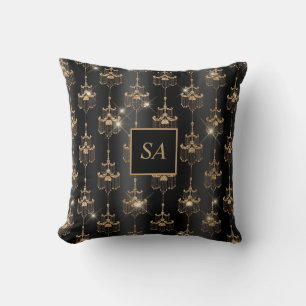 Monogrammed Gold Sparkle Chandelier Black Kussen