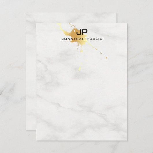 Monogrammed Gold Splash Wit Marmer Sjabloon (Voorkant / Achterkant)