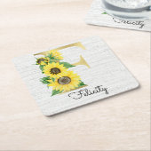 Monogrammed Gold Sunflower Floral Initiaal F Kartonnen Onderzetters (Schuin)
