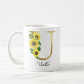 Monogrammed Gold Sunflower Floral Initiaal U Koffiemok (Links)