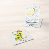Monogrammed Gold Sunflower Floral Initiaal Z Kartonnen Onderzetters (Insitu)