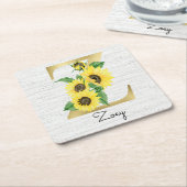 Monogrammed Gold Sunflower Floral Initiaal Z Kartonnen Onderzetters (Schuin)