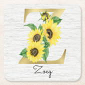 Monogrammed Gold Sunflower Floral Initiaal Z Kartonnen Onderzetters (Voorkant)