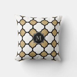 Monogrammed Gold White Black Geometric Quatrefoil Kussen