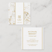 Monogrammed Gold White Marble Consultant Vierkante Visitekaartje (Voorkant / Achterkant)