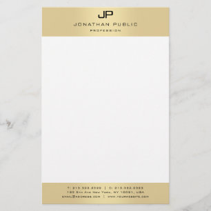 Monogrammed Gold White Modern Elegant Sjabloon Briefpapier