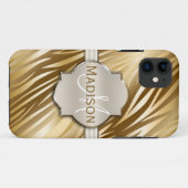 Monogrammed Gold Zebra Print Pattern Case-Mate iPhone Case (Achterkant (horizontaal))