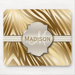 Monogrammed Gold Zebra Print Pattern Muismat