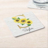 Monogrammed Gold Zonnebloem Bloemen Initiaal S Kartonnen Onderzetters (Schuin)