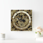 Monogrammed Golden Clock Gears Roman Numerals Vierkante Klok (Huis)