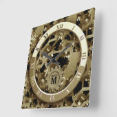 Monogrammed Golden Clock Gears Roman Numerals Vierkante Klok (Hoek)