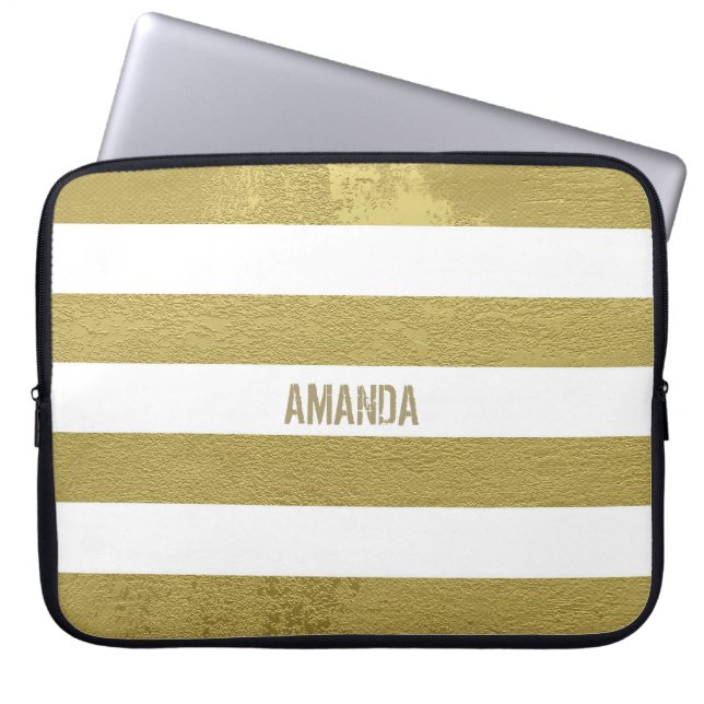 Monogrammed Golden Stripes Laptop Sleeve (Voorkant)