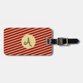 Monogrammed  Golden Stripes op rood Bagagelabel (Voorkant horizontaal)
