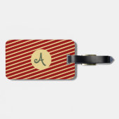 Monogrammed  Golden Stripes op rood Bagagelabel (Achterkant horizontaal)