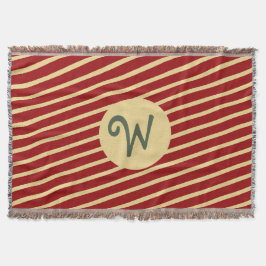 Monogrammed  Golden Stripes op rood Deken