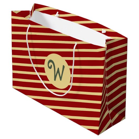 Monogrammed  Golden Stripes op rood Groot Cadeauzakje (Achterkant Gekanteld)