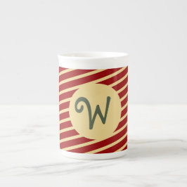 Monogrammed  Golden Stripes op rood Porselein Kop