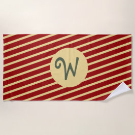 Monogrammed  Golden Stripes op rood Strandlaken